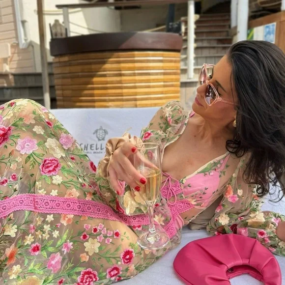 πΈ STUNNING For Love And Lemons π Pink Sheer Floral Maxi (worn less than 2 hours) - Picture 7 of 11